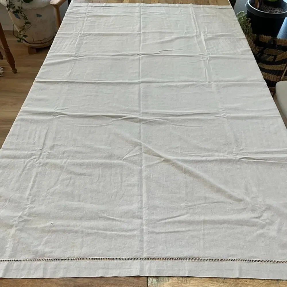 Tan Linen Cotton Blend Tablecloth 47